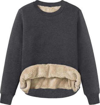 Generic Unisex Winter Fleece Sherpa Lined Crewneck Pullover Sweatshirt Women Men Thermal Winter Tops Fleece Soft Warm Sweatshirts