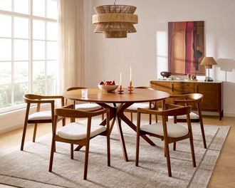 Castlery Brighton Round Dining Table, 59 for Brown, Classic Cross-Leg Base, Solid Rubberwood, Water-Based Lacquer Finish, Castlery