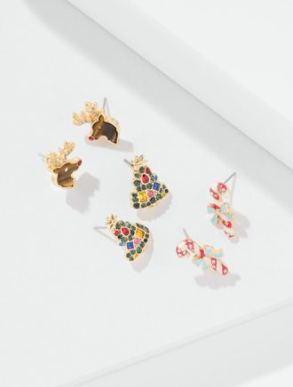 Talbots Holiday Charm Stud Earring Set - Multi/Gold - 001 Talbots