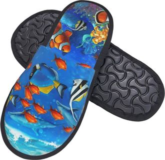 Generic Cotton Slippers Fishes In Sea Tropical Cotton Shoes Reusable Slippers For Big Kid Christmas Home M