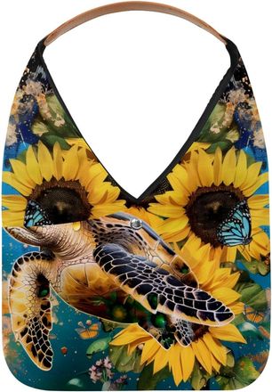 Generic Sunflower Sea Turtle Painting Reusable Lightweight Grocery Bags - Foldable Into Compact Pouch, Washable & Sturdy, Multipurpose for Shopping and Travel