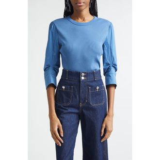 Veronica Beard Junia Mixed Media Top in Blue Coast at Nordstrom, Size X-Small