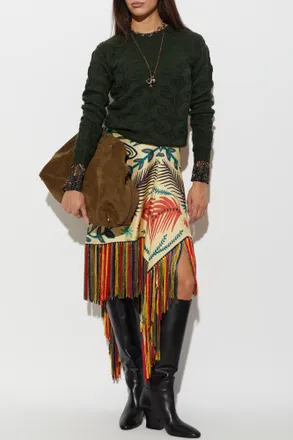 Etro Silk Skirt With Fringes, Womens, Multicolour