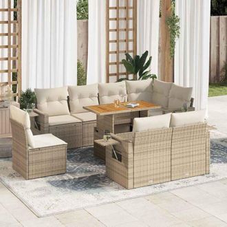 vidaXL Set De Sof&aacute;s De Jard&iacute;n Con Cojines 9 Pzas Rat&aacute;n Sint&eacute;tico Beige Vidaxl