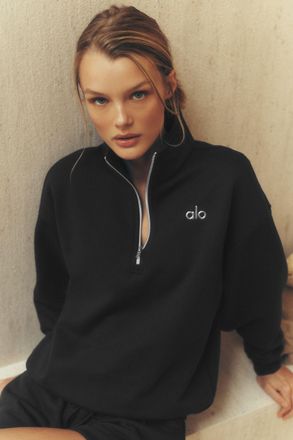 Alo | Accolade 1/4 Zip Pullover Top in Black, Size: Medium