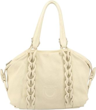 Ferragamo Pre-owned Tote Bags, female, Beige, Size: ONE SIZE Pre-owned Vintage Gancini Logo Leather Tote Bag