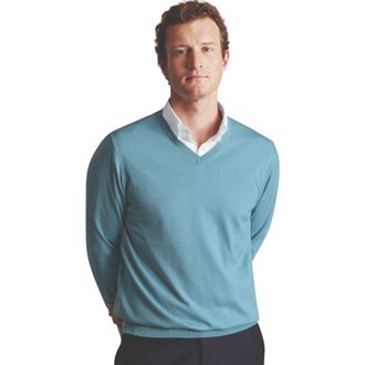 CHARLES TYRWHITT Merino V-Neck Sweater in Aqua Green at Nordstrom, Size Xx-Large