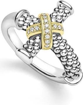 Lagos Mens Anthem 2-Tone Diamond Cross Necklace in Two Tone at Nordstrom, Size 10