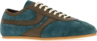 Dries Van Noten Mens Two-Tone Suede And Leather Sneakers Turquoise