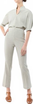 Ann Mashburn Fayette Flare Cropped Pant In Olive Small Bengal Stripe Stretch Seersucker