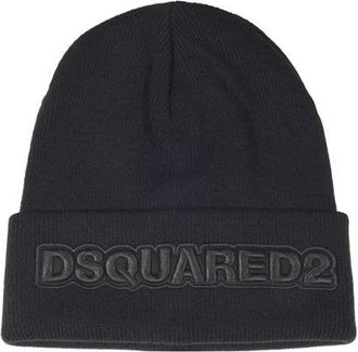 Dsquared2 Black Wool Hat With Logo Patch