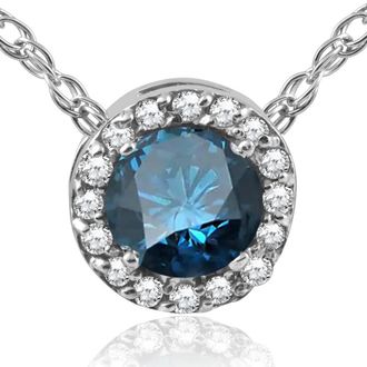Pompeii3 1/2ct Blue Diamond Pave Halo Pendant 14K White Gold Necklace & 18 Chain Lab Grown