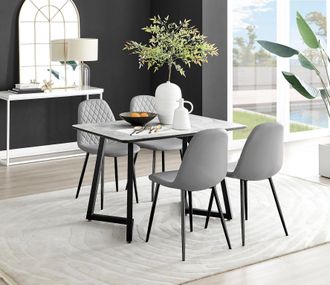 Furniturebox Carson White Marble Effect Dining Table & 4 Corona Black Leg Chairs in Grey