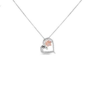 House of Brilliance 14K Rose Gold Plated Sterling Silver 1/10 Cttw Diamond Paw & Heart Pendant Necklace in White Gold Over Silver at Nordstrom