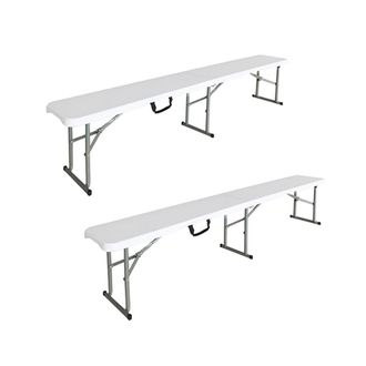 LOLAhome Set de 2 bancos de jard&iacute;n plegables de HDPE y acero blancos