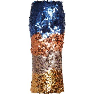 Ulla Johnson Matilde Colorblock Sequin Midi Skirt in Moontide at Nordstrom, Size X-Large