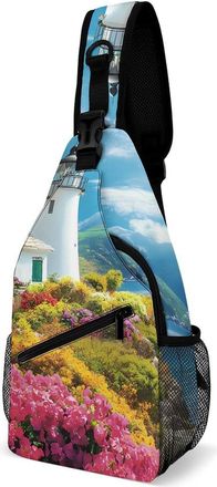 Generic Lighthouse Sea Cottage Unisex Shoulder Bags Casual Crossbody Chest Bag Sling Backpack for Hiking Cycling Travel