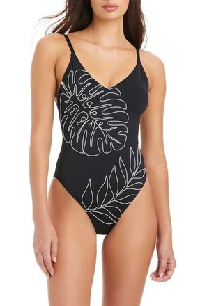 Sanctuary Embroidered Open Back Strappy One-Piece Swimsuit in Black at Nordstrom, Size X-Large