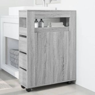 Berkfield Home Narrow Bathroom Cabinet with Wheels Grey Sonoma Engineered Wood
