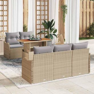 vidaXL Conjunto De Sof&aacute; De Jard&iacute;n 6 Pcs Beige Polirat&aacute;n Vidaxl