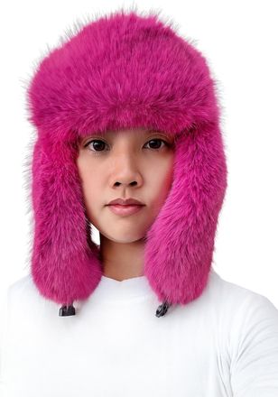 Lina & Lily Womens Winter Trapper Hat Long Pile Faux Fur Fluffy (Dark Pink)