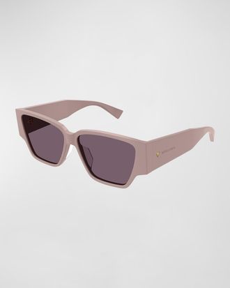 Bottega Veneta Logo Pink Acetate Butterfly Sunglasses
