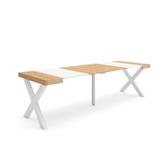 Skraut Home Mesa Consola Extensible, Mesa Comedor Plegable, 260, Para 12 Comensales, Patas Madera Maciza, Estilo Moderno, Roble Y Blanco - Skraut Home