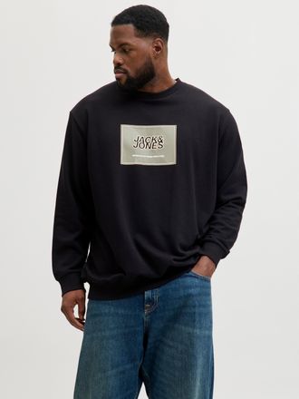 Jack & Jones Plus Size Sweatshirt JJRAIN SWEAT CREWNECK PLS, Herren, Gr. 4XL, schwarz, angeraute Sweatware, Obermaterial: 100% Baumwolle, JACK & JONES PLUSSIZE, bedruckt, re