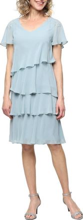 S.L. Fashions Beaded Tiered Dress in Sage at Nordstrom, Size 12
