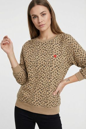 Pieces Sweatshirt PIECES PCGRETA LS EMB UB SWEAT FC, Damen, Gr. M, cloud dancer aop:leopard, rot heart emb, Sweatware, Obermaterial: 78% Baumwolle, 22% Polye
