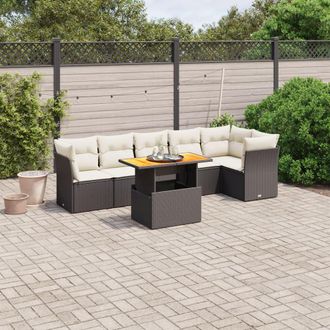 vidaXL Vidaxl - Set De Comedor De Jard&iacute;n 7 Pzas Y Cojines Rat&aacute;n Sint&eacute;tico Negro