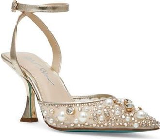Betsey Johnson Livv Embellished Pointed Toe Pump in Light Gold at Nordstrom, Size 5.5