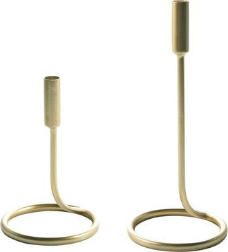 Beliani Conjunto De 2 Candeleros De Metal Hierro Dorado Redondo Minimalista Moderno Bunyu