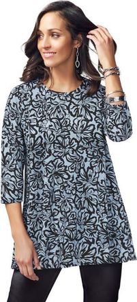 Jessica London Stretch Knit Swing Tunic in Azure Mist Stencil at Nordstrom, Size 40