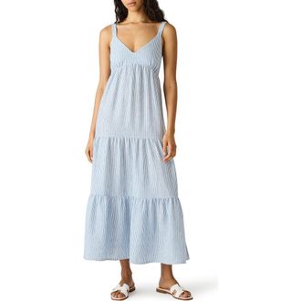 Steve Madden Elianna Stripe Tiered Sundress in Arctic Blue Stripe at Nordstrom, Size X-Small