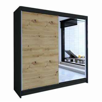 Mirjan24 Armario Closico 137, Negro + Roble Artisan, 215x180x58cm, Puertas De Armario: Correderas, N&uacute;mero De Estantes: 5