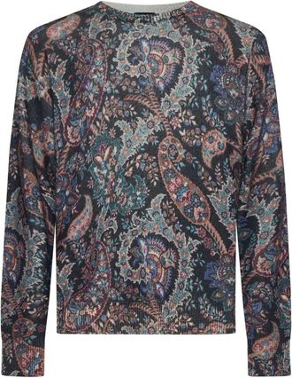 Etro Trui met florale paisleyprint - Heren - Ronde hals truien - Veelkleurig - 2XL - Wol - Truien & Vesten