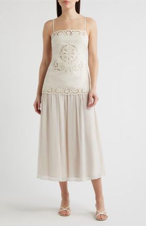 Moon River Eyelet Embroidery A-Line Dress in Cream at Nordstrom, Size X-Large