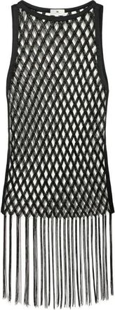 Elisabetta Franchi Tops, Dames, Zwart, XS, Leer, Top a rete con perline