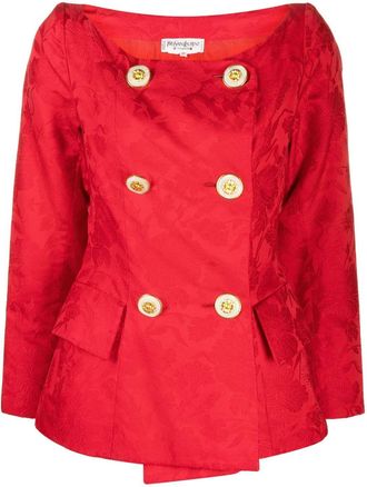 Saint Laurent floral jacquard double-breasted jacket - women - Polyester - 38 - Red