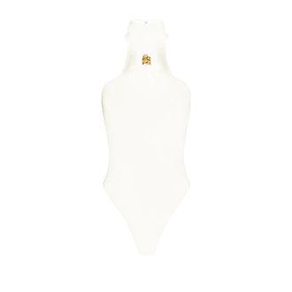 Elisabetta Franchi Body, female, White, Size: XS Cr&ecirc;pe Jersey Bodysuit with Jewel Detail
