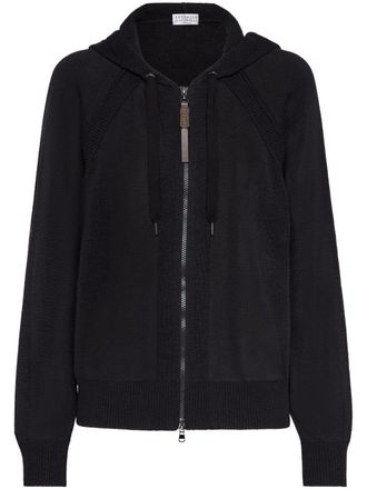 Brunello Cucinelli zip-up hooded cardigan - Black