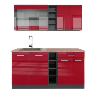 Vicco Cocina Vers&aacute;til R-line, Burdeos Brillo Intenso/antracita, 160 Cm, Et Roble