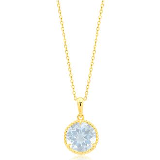 MAX + STONE 14k Yellow or White Gold Roped Halo 6mm Round Gemstone Pendant Necklace