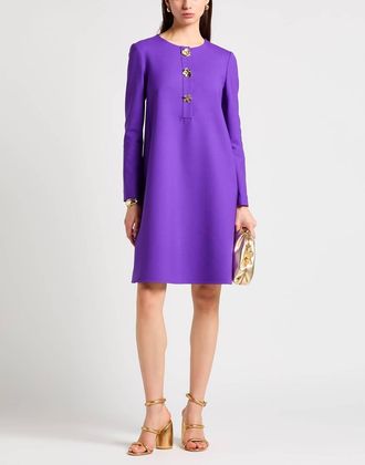 Oscar De La Renta Long Sleeve Jewel Button Detail Swing Dress In Violet