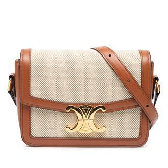 Celine Tweedekans Teen Canvas en Kalfsleer Triomphe Crossbody