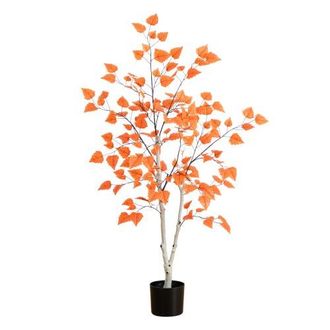 Nearly Natural 4-ft Autumn Paper Birch Artificial Fall Tree in Orange at Nordstrom