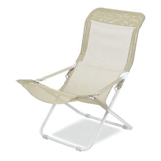 Fiam Poltrona Sdraio Da Esterno Regolabile In 3 Posizioni Linea Fiesta Con Telaio In Acciaio Bianco e Telo In Texfil Beige