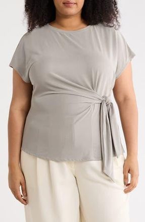 Nordstrom Rack Short Sleeve Tie Detail Top in Green Chaparral at Nordstrom Rack, Size 1X