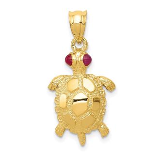 Diamond2Deal 14k Yellow Gold Turtle with Ruby Eyes Pendant